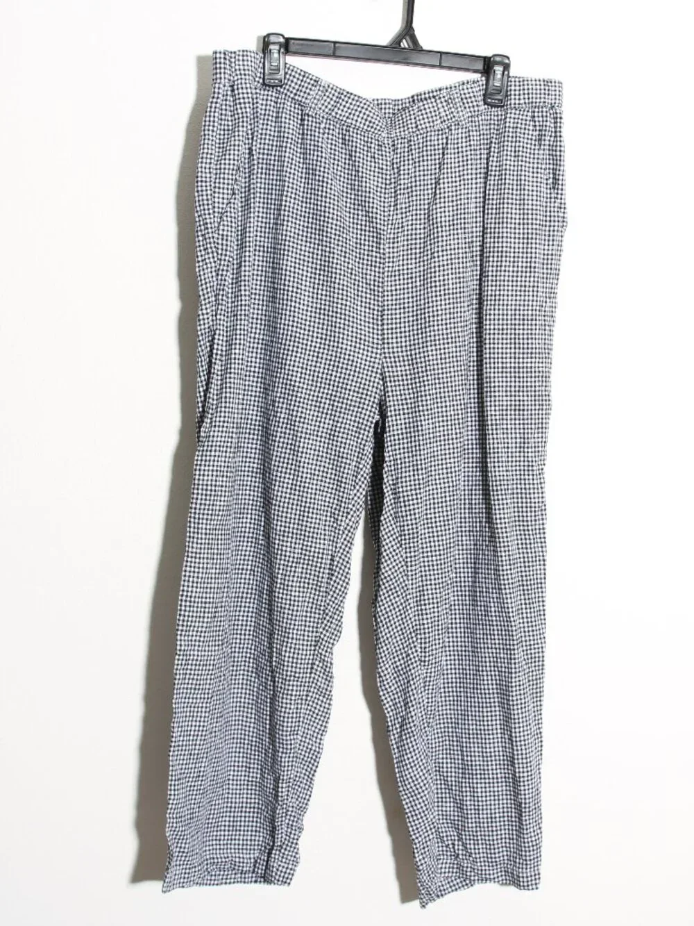 Quince 100% European Linen Pants Classic Mini Gingham Black White Pull-On Sz XL